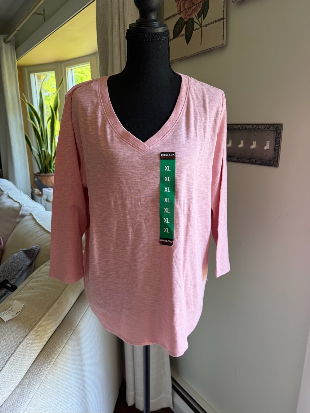 Kirkland Signature Light Pink V-Neck Long Sleeve Tee